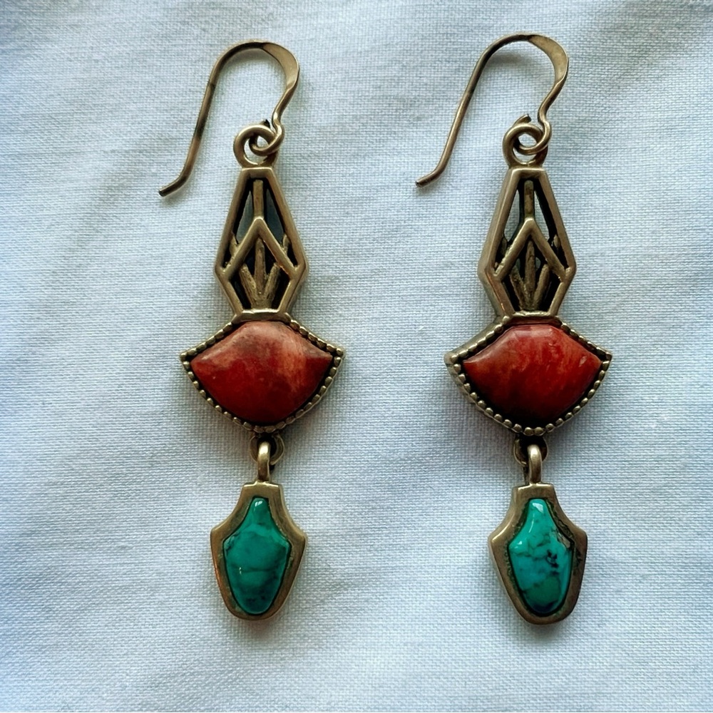 Barse Brass Turquoise & Coral-Tone Dangle Earrings | Southwestern Boho